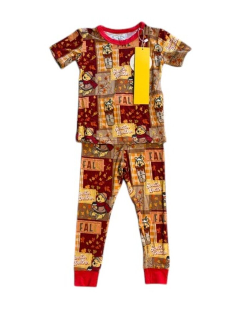 Feral and Free Winnie the Pooh Fall Bamboo Pajamas Set Red Orange 12-18M NEW